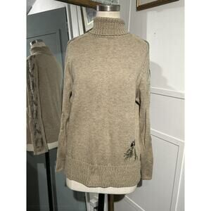 WOOLRICH Pine Pinecone Tree Wool Blend Turtleneck Sweater Women's Size Medium
